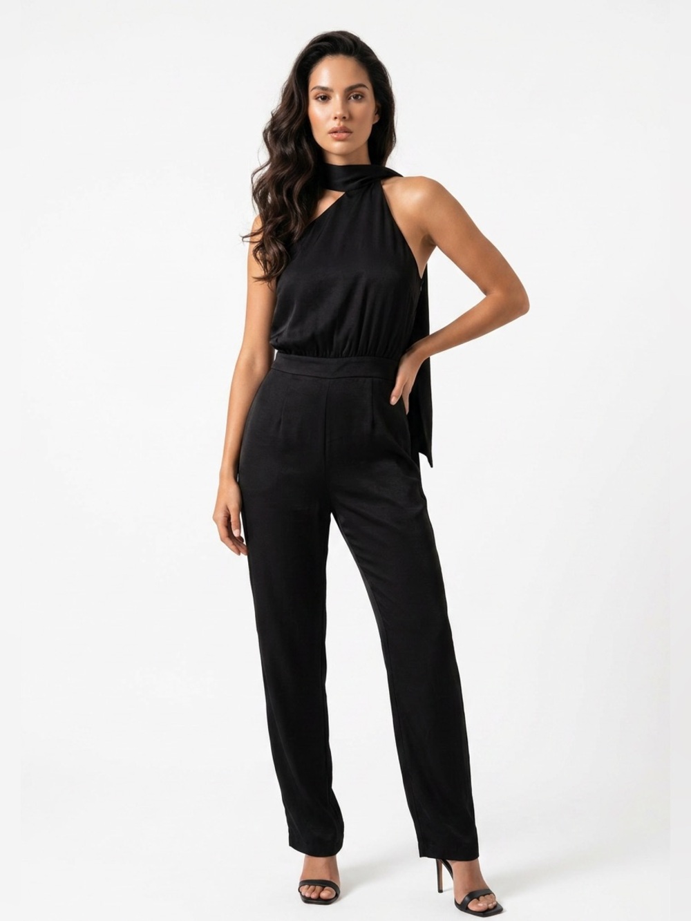 Co Collection Japanese Triacetate Halter Jumpsuit Black M